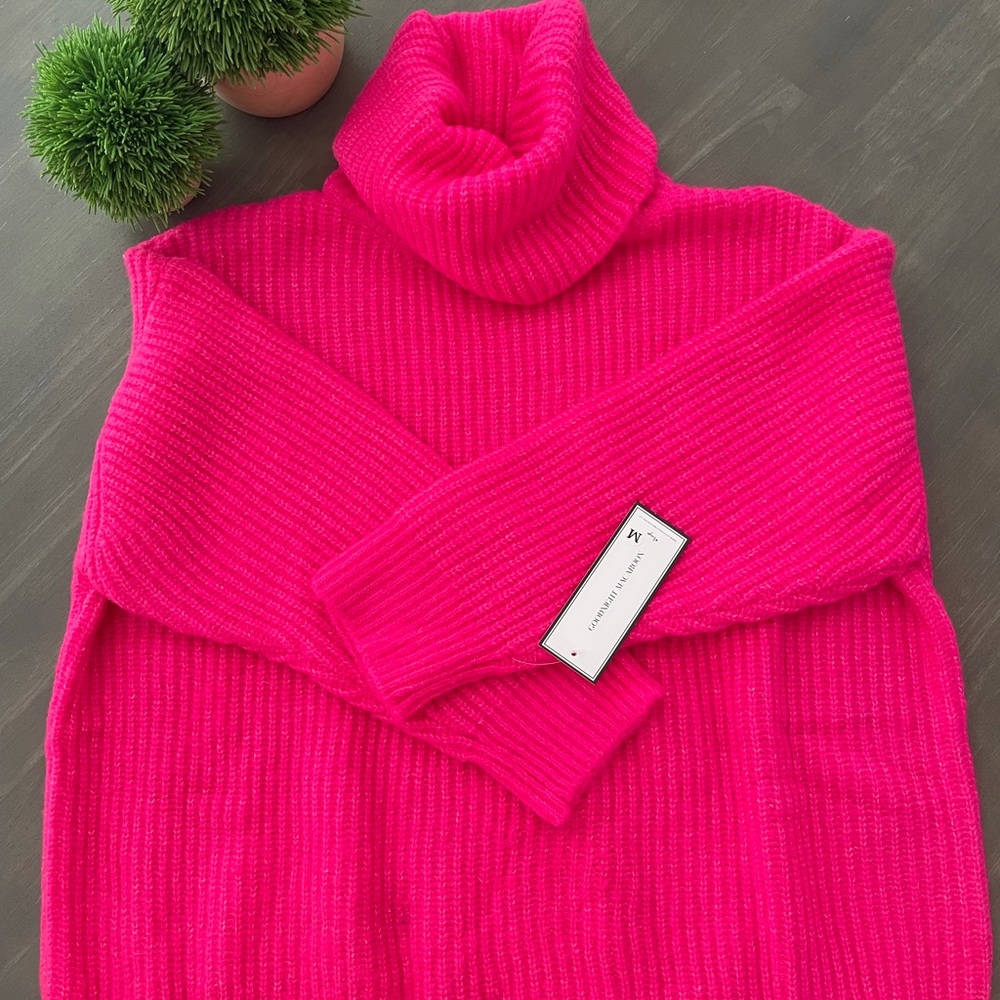 Women's Pink Turtleneck Sweater - Picture 2 of 4